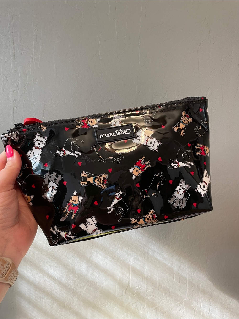 MARC TETRO Black Patent Dog Print Cosmetic Pouch - NWT